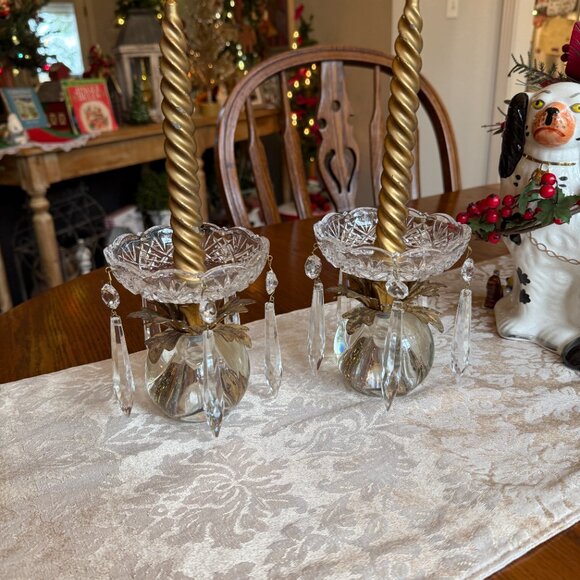 2 Vintage Crystal Bobeche Candle Drip Rings with Dangling Crystals - Picture 16 of 16